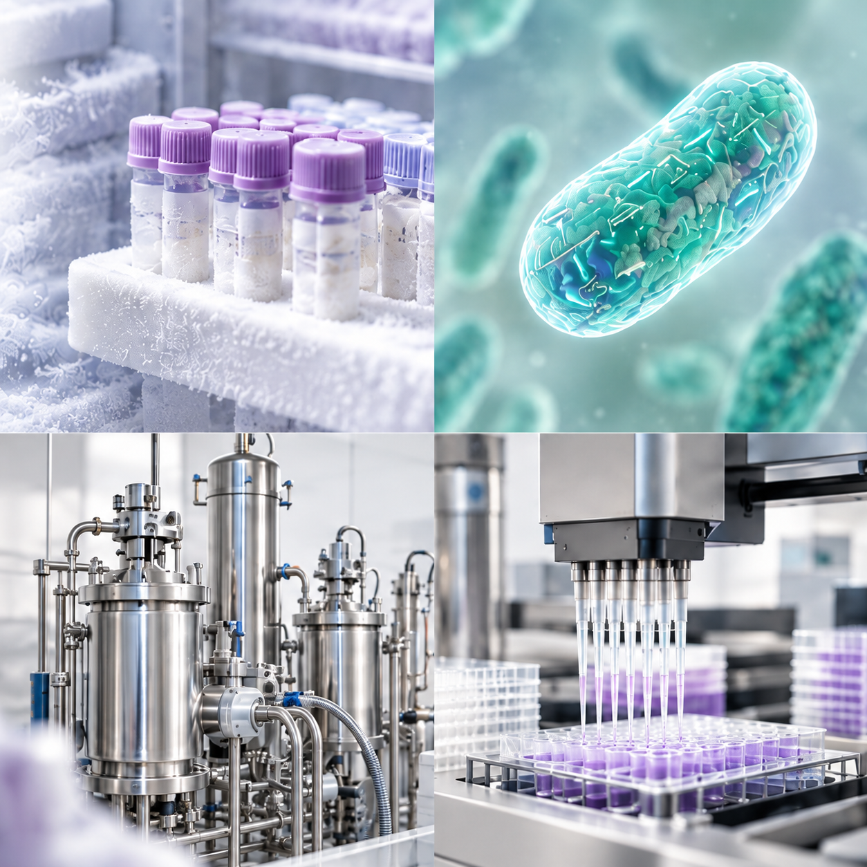 Conceptual cryovials representing microbial resource preservation