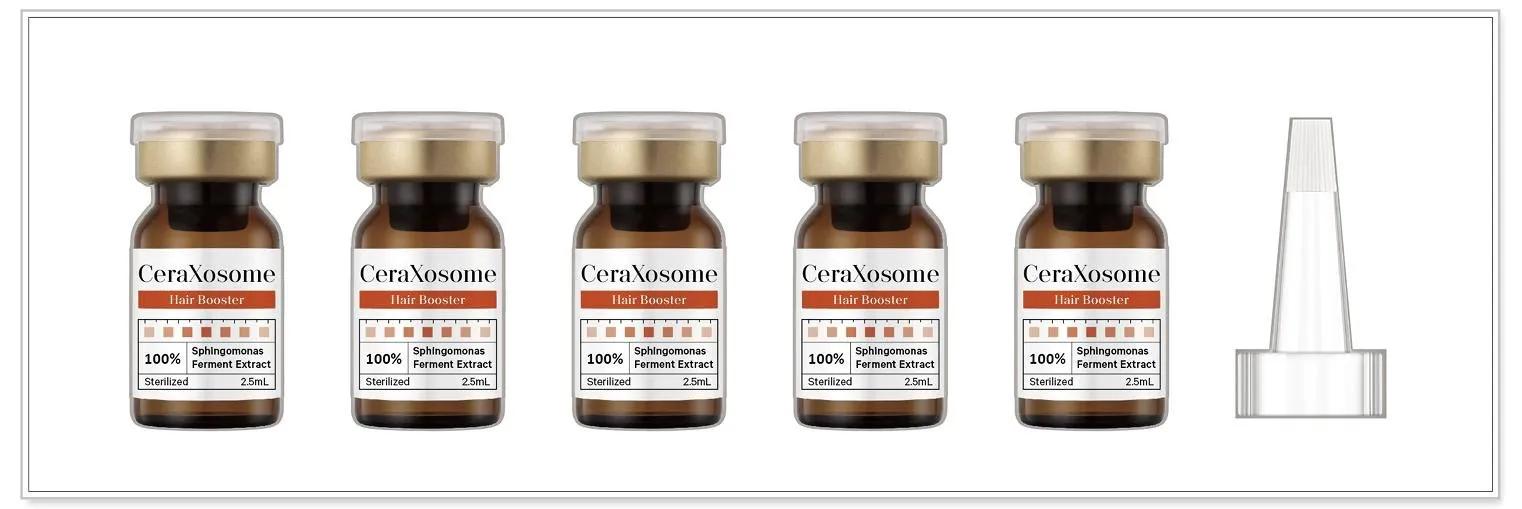 금색 캡의 CeraXosome 바이알이 나란히 놓인 제품 이미지.